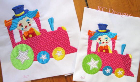 Cute Clown Sitting in Train Embroidery