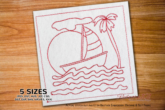 Saiboat in the Sea: A Sunset Embroidery Delight